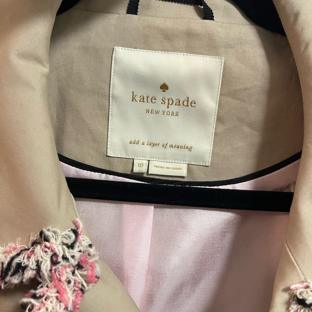 Kate Spade Trench Coat with Pink, Black, and White Fringe - Picture 2 of 13